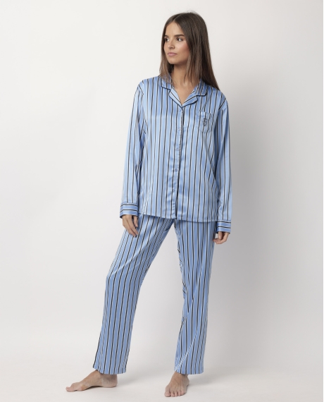 ADMAS CLASSIC Pijama Manga Larga Abierto Satinado Adm Secret para Mujer AZUL