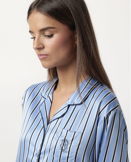 ADMAS CLASSIC Pijama Manga Larga Abierto Satinado Adm Secret para Mujer AZUL 2