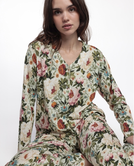 ADMAS GARDEN Pijama Manga Larga Abierto Cretona para Mujer PIEDRA 2
