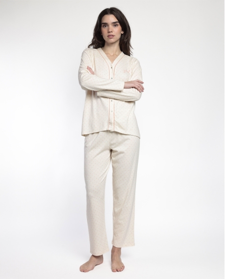 ADMAS CLASSIC Pijama Manga Larga Abierto Dots & Flowers para Mujer CRUDO
