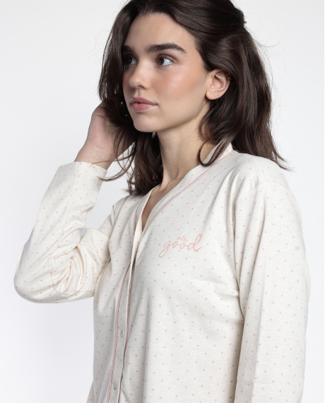 ADMAS CLASSIC Pijama Manga Larga Abierto Dots & Flowers para Mujer CRUDO 2