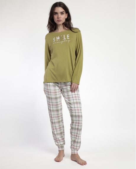 ADMAS Pijama Manga Larga Smile Everyday para Mujer OLIVA