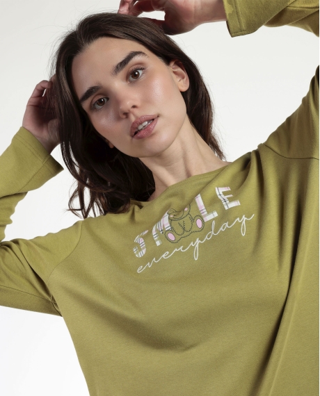 ADMAS Pijama Manga Larga Smile Everyday para Mujer OLIVA 2