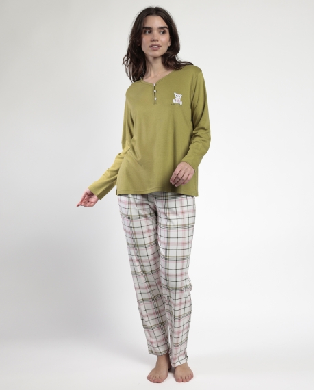 ADMAS Pijama Manga Larga Tapeta Smile Everyday para Mujer OLIVA