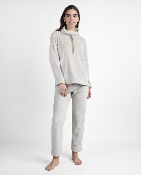 ADMAS Pijama Manga Larga Cuello Alto Calentito Enjoy Every Moment para Mujer PIEDRA