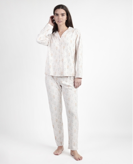 ADMAS Pijama Manga Larga Abierto Enjoy Every Moment para Mujer BEIGE