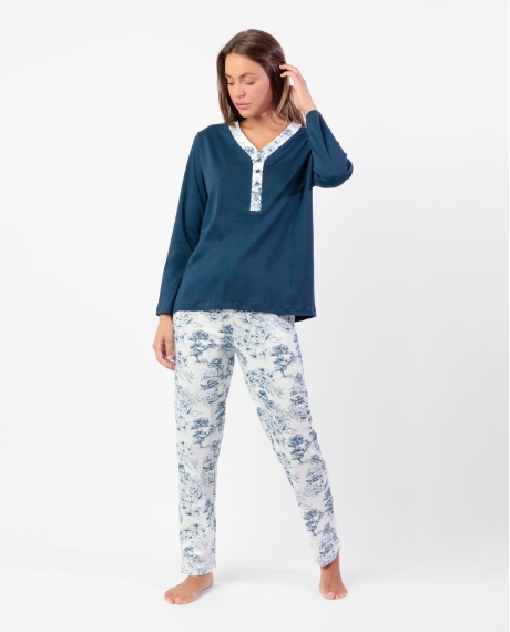 ADMAS CLASSIC Pijama Manga Larga Tapeta Toile De Jouy para Mujer AZUL