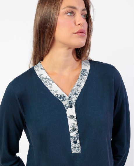 ADMAS CLASSIC Pijama Manga Larga Tapeta Toile De Jouy para Mujer AZUL 2