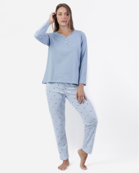 ADMAS CLASSIC Pijama Manga Larga Tapeta Stripes And Stars para Mujer AZUL