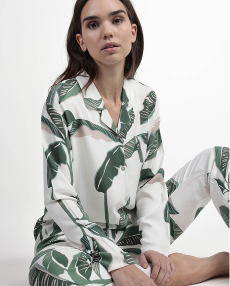 ADMAS LUXURY Pijama Manga Larga Abierto Popelín Luxury Leaves para Mujer HOJAS 2