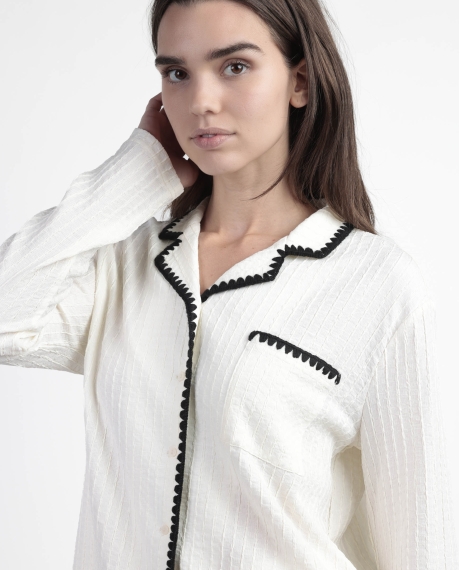 ADMAS LUXURY Pijama Manga Larga Abierto Stitching para Mujer CRUDO 2