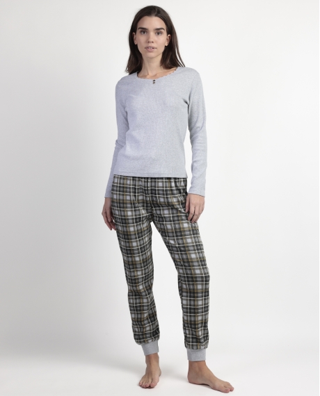 ADMAS Pijama Manga Larga Never Give Up para Mujer GRIS JASPE