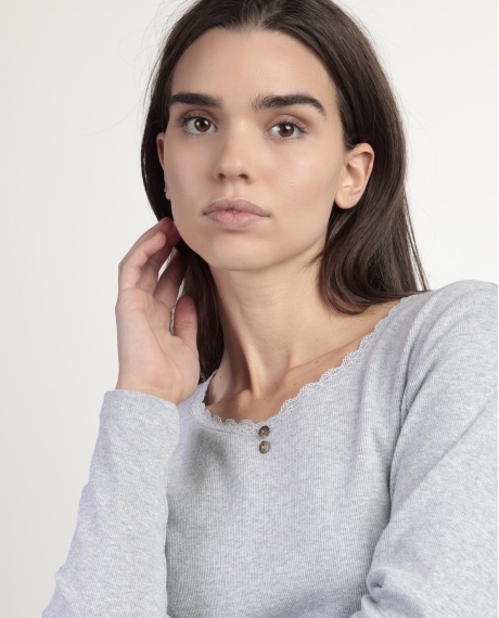 ADMAS Pijama Manga Larga Never Give Up para Mujer GRIS JASPE 2