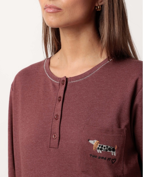 ADMAS Pijama Manga Larga Tapeta Dog Home para Mujer MARRON 2