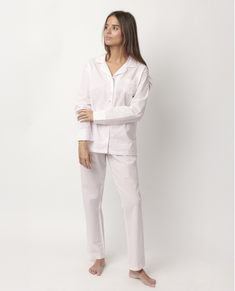 ADMAS HOME Pijama Manga Larga Abierto Popelín Stripes Home para Mujer ROSA