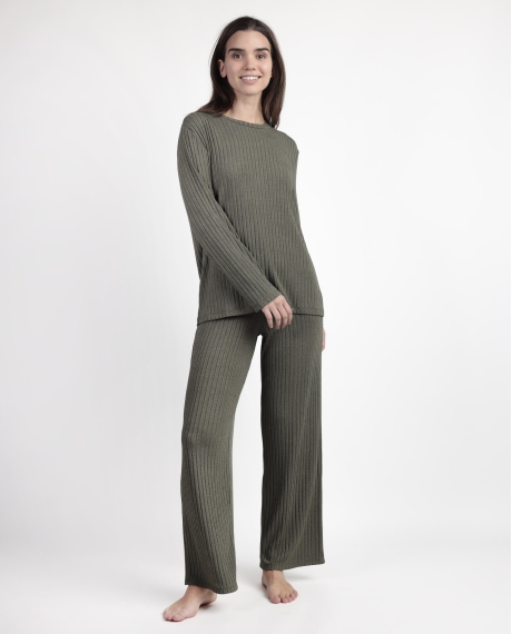 ADMAS HOME Pijama Manga Larga Canalé Tracksuit para Mujer OLIVA