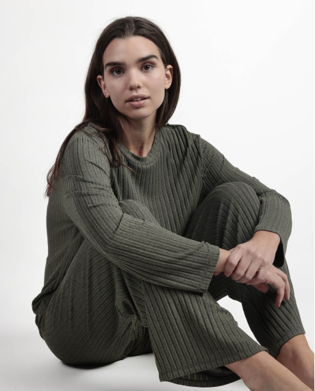 ADMAS HOME Pijama Manga Larga Canalé Tracksuit para Mujer OLIVA 2