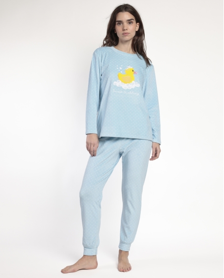 ADMAS Pijama Manga Larga Terciopelo Sweet Duckling para Mujer AZUL
