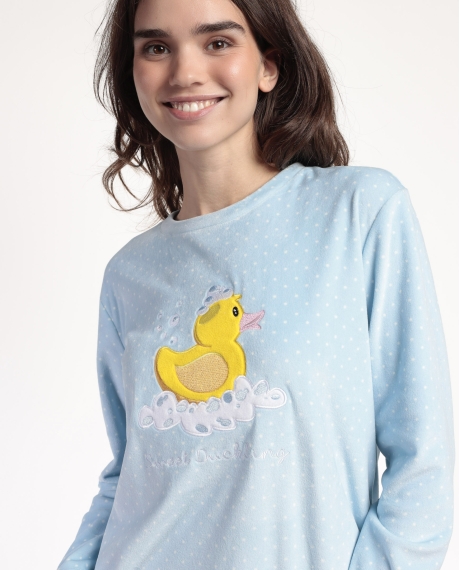 ADMAS Pijama Manga Larga Terciopelo Sweet Duckling para Mujer AZUL 2