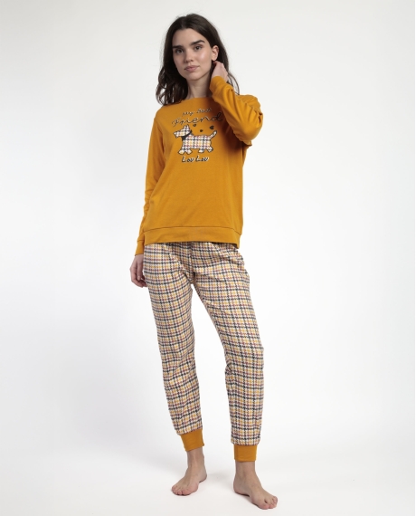 ADMAS Pijama Manga Larga Lou Lou Returns para Mujer MOSTAZA