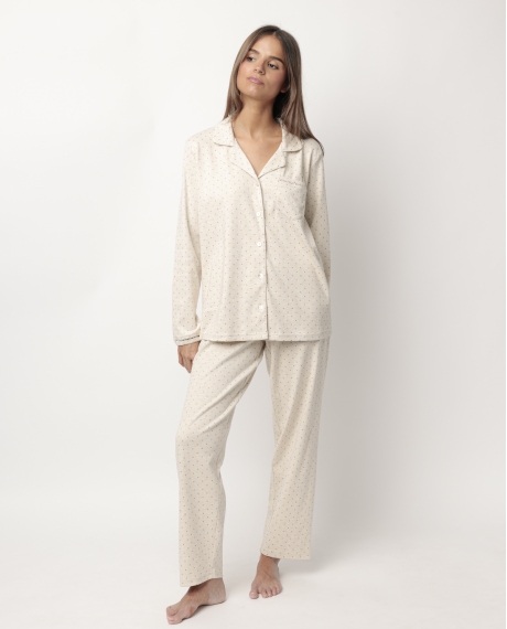 ADMAS CLASSIC Pijama Manga Larga Abierto Organic Dots para Mujer BEIGE
