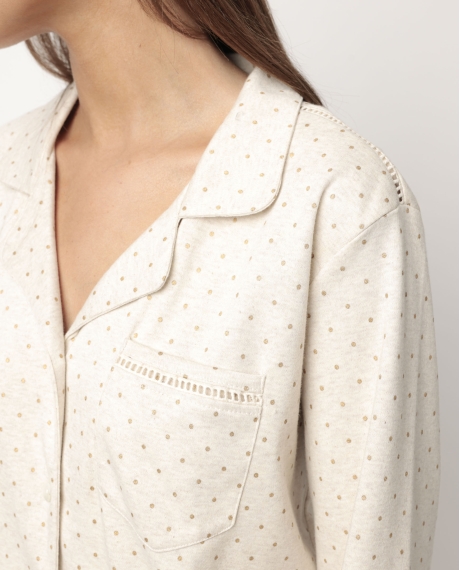 ADMAS CLASSIC Pijama Manga Larga Abierto Organic Dots para Mujer BEIGE 2
