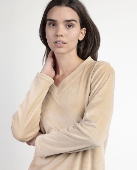 ADMAS LUXURY Pijama Manga Larga Terciopelo Jungle Fever para Mujer CAMEL 2