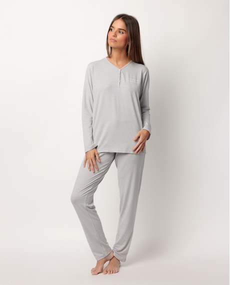 STAY AT HOME Pijama Manga Larga Tapeta Sleep Is My Superpower para Mujer GRIS