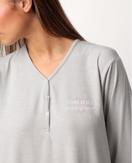 STAY AT HOME Pijama Manga Larga Tapeta Sleep Is My Superpower para Mujer GRIS 2