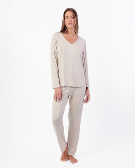 ADMAS LUXURY Pijama Manga Larga Luxury Lisos para Mujer CAVA