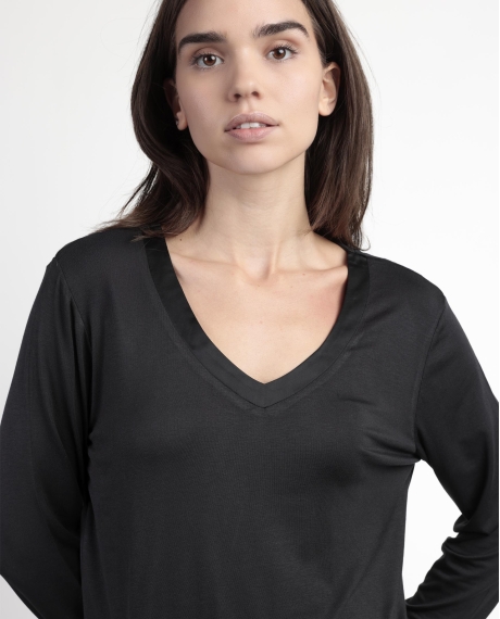 ADMAS LUXURY Pijama Manga Larga Luxury Lisos para Mujer NEGRO 2