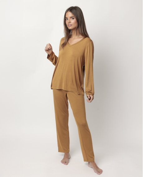 ADMAS LUXURY Pijama Manga Larga Luxury Lisos para Mujer COBRE