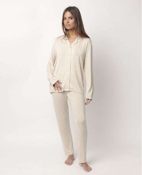 ADMAS LUXURY Pijama Manga Larga Abierto Luxury Lisos para Mujer CAVA
