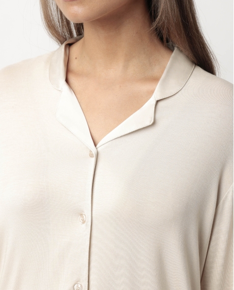 ADMAS LUXURY Pijama Manga Larga Abierto Luxury Lisos para Mujer CAVA 2