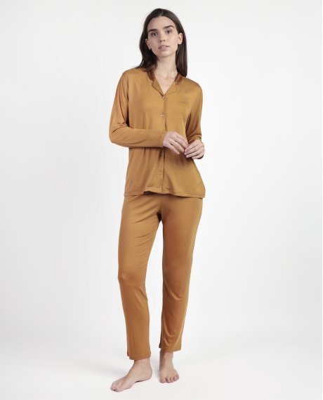 ADMAS LUXURY Pijama Manga Larga Abierto Luxury Lisos para Mujer COBRE