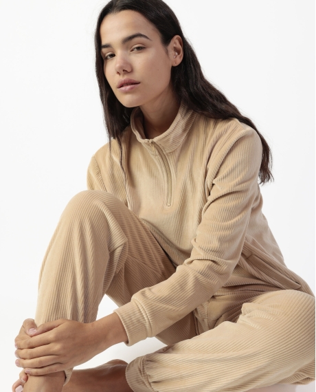 ADMAS HOME Pijama Manga Larga Terciopelo Cremallera Adm Home para Mujer BEIGE 2