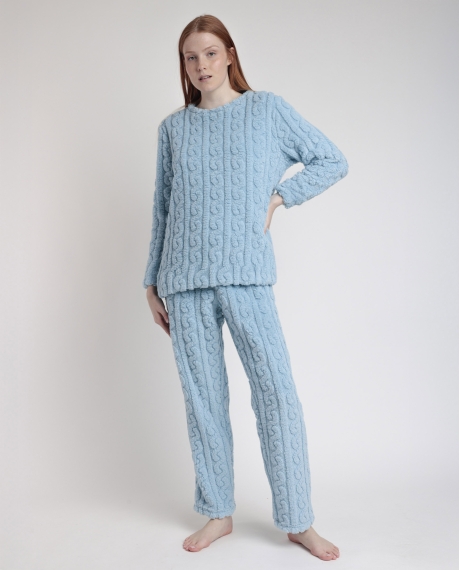 ADMAS HOME Pijama Manga Larga Calentito Chains Home para Mujer AZUL