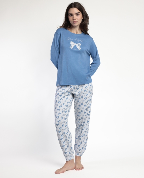 ADMAS Pijama Manga Larga Coquette para Mujer AZUL