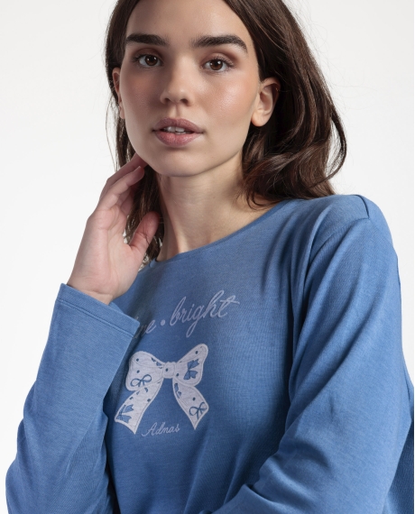ADMAS Pijama Manga Larga Coquette para Mujer AZUL 2