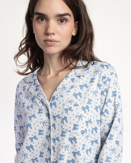 ADMAS Pijama Manga Larga Abierto Coquette para Mujer GRIS JASPE 2