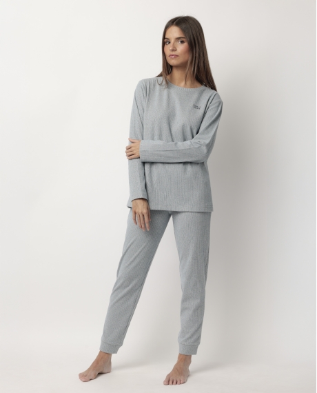 ADMAS HOME Pijama Manga Larga Canalé Supersoft para Mujer AZUL