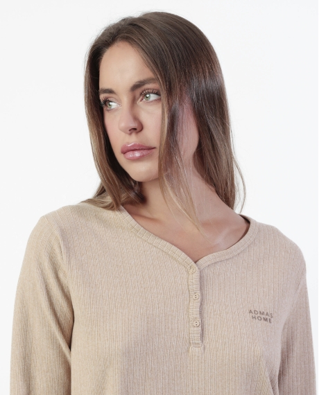 ADMAS HOME Pijama Manga Larga Tapeta Canalé Supersoft para Mujer CAMEL 2