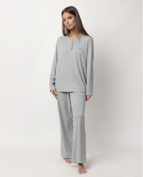 ADMAS HOME Pijama Manga Larga Tapeta Canalé Supersoft para Mujer AZUL