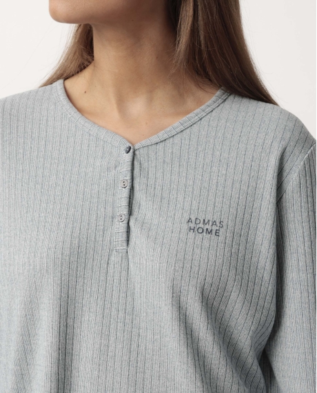 ADMAS HOME Pijama Manga Larga Tapeta Canalé Supersoft para Mujer AZUL 2