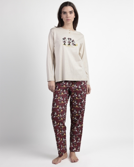 DISNEY Pijama Manga Larga Tapeta Minnie Mouse para Mujer CRUDO