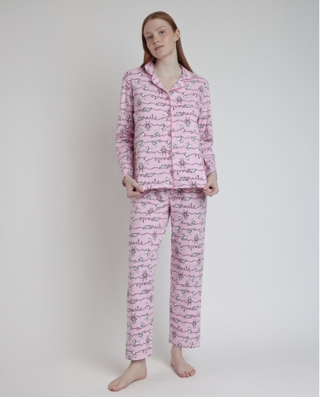 DISNEY Pijama Manga Larga Abierto Marie para Mujer ROSA