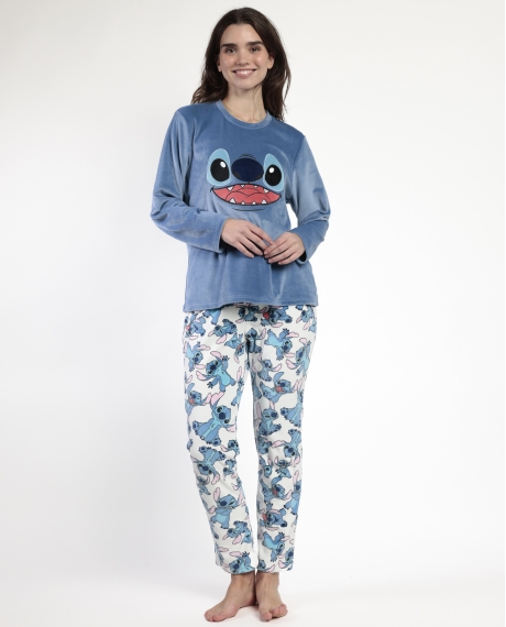 DISNEY Pijama Manga Larga Terciopelo Alicia para Mujer AZUL