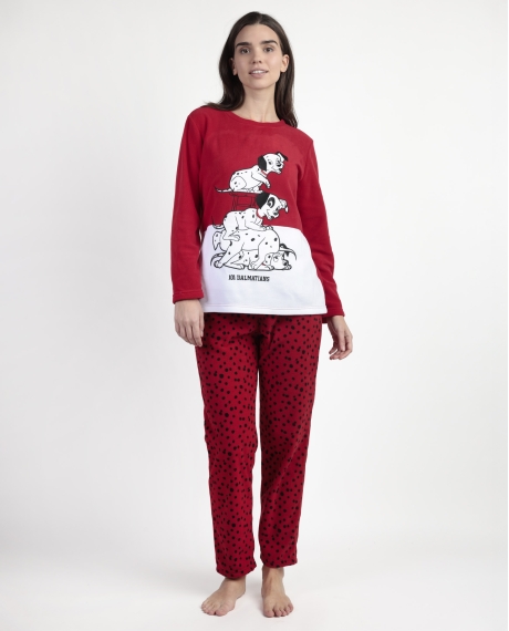 DISNEY Pijama Manga Larga Calentito Dalmatians Varsity para Mujer ROJO