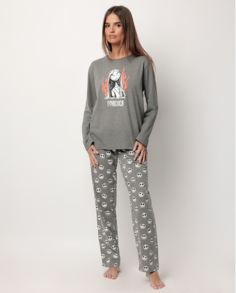 DISNEY Pijama Manga Larga Nightmare para Mujer GRIS JASPE