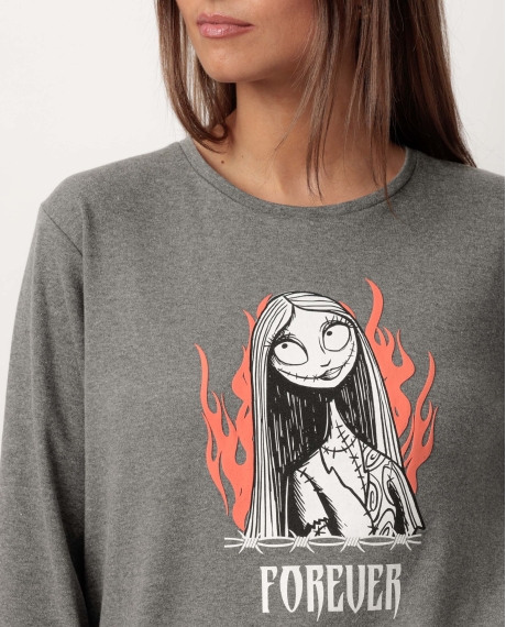 DISNEY Pijama Manga Larga Nightmare para Mujer GRIS JASPE 2